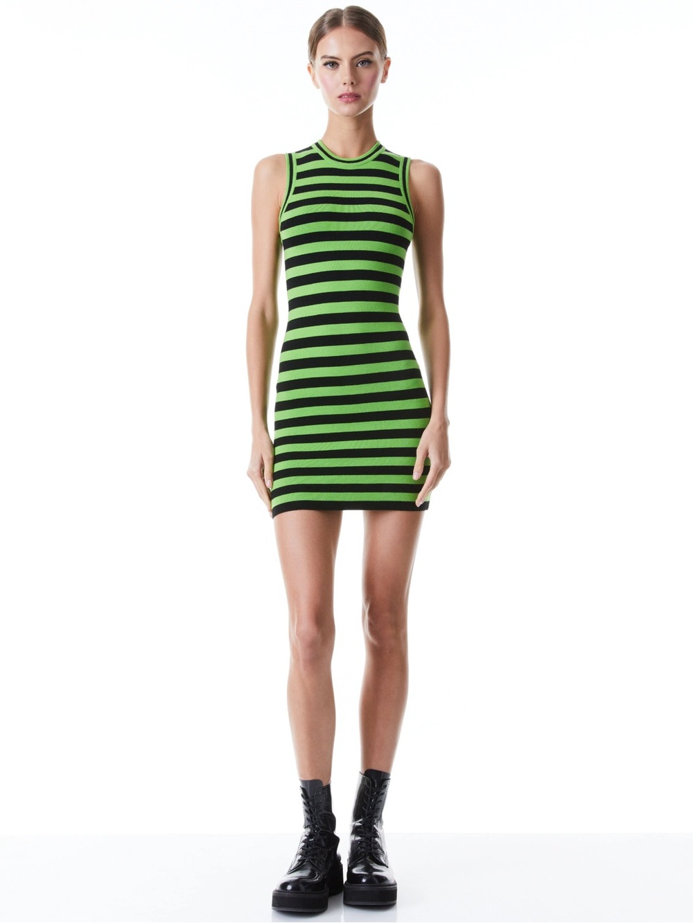 Alice + Olivia Landi Striped Mini Dress in Parrot/Black Size S